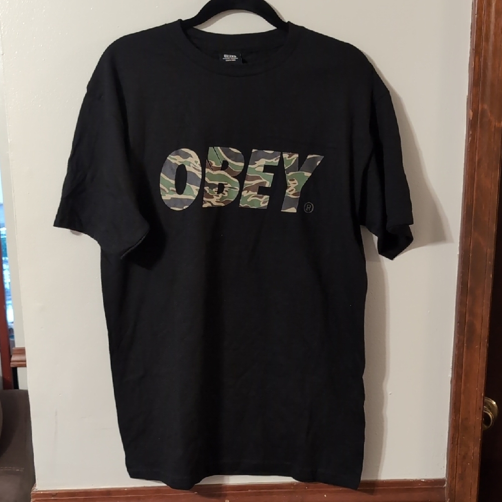 Obey Black T-Shirt with Camouflage Logo